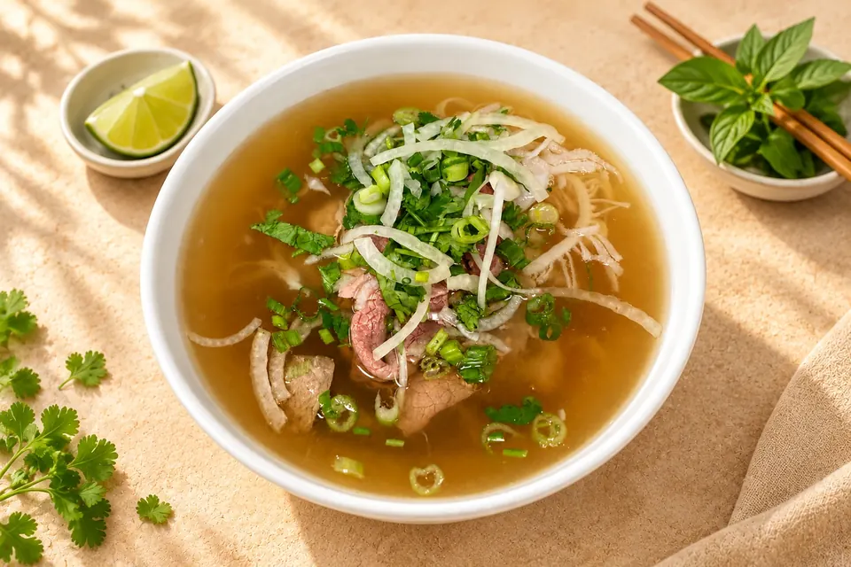 Beef pho with fresh herbs, lime and basil at Pho 99 Hurontario